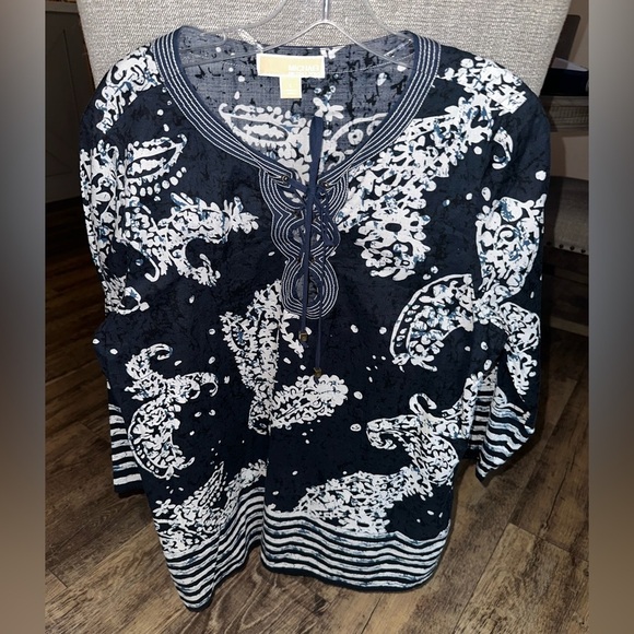 Michael Kors Tops - Michael Kors Tunic Top Long Sleeve Navy Blue white Large